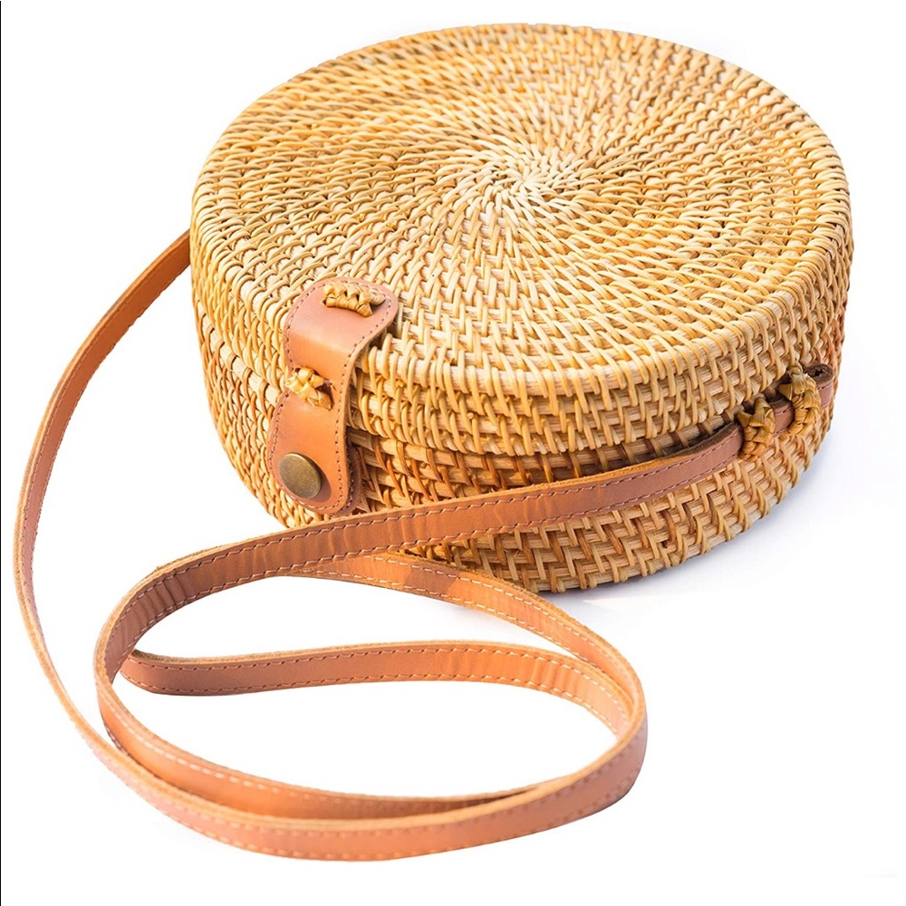 - Handwoven Round Rattan Bag Shoulder…